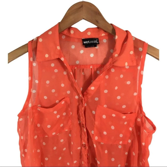 WS430 Wet Seal Sheer Polka Dot Career Blouse M - Picture 4 of 5